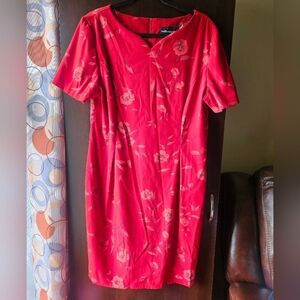 Sag Harbor Red Floral Dress With Zip Back Size 14